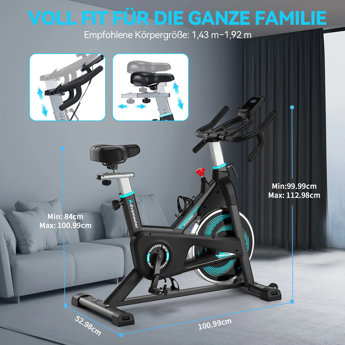 Bicicleta de ejercicio con resistencia ajustable Wenoker, bicicleta de spinning silenciosa para el hogar con monitor LED mejorado, soporte para tableta, bicicleta de ciclismo para uso en interiores, ideal para ejercicios card