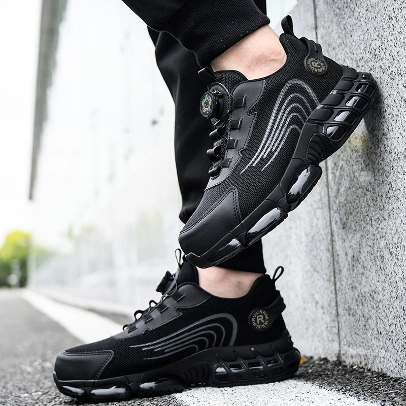 Zapatos de Seguridad con Puntera de Acero para Hombre, Zapatos de Trabajo con Botón Giratorio, Anti-aplastamiento, Anti-pinchazos, Zapatillas de Trabajo