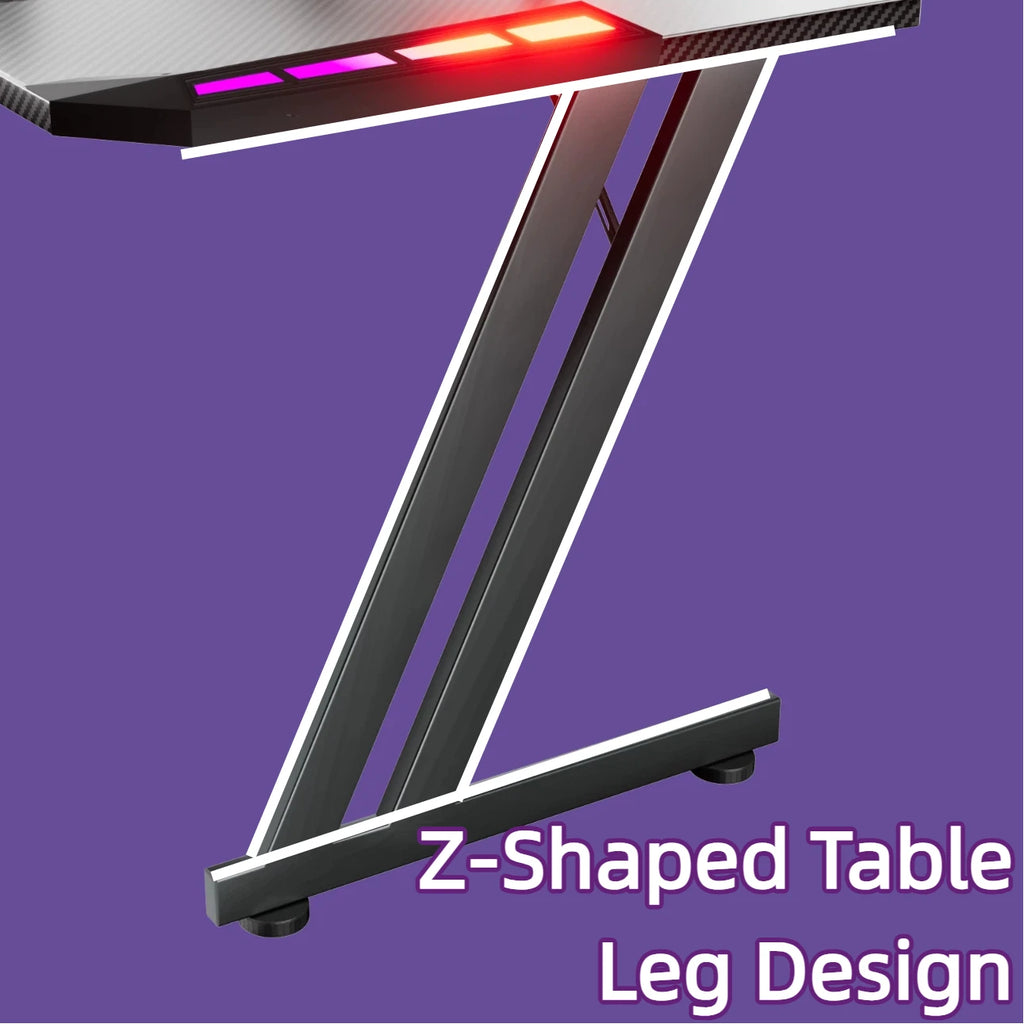 Escritorio con patas en forma de Z y luz LED superior roja