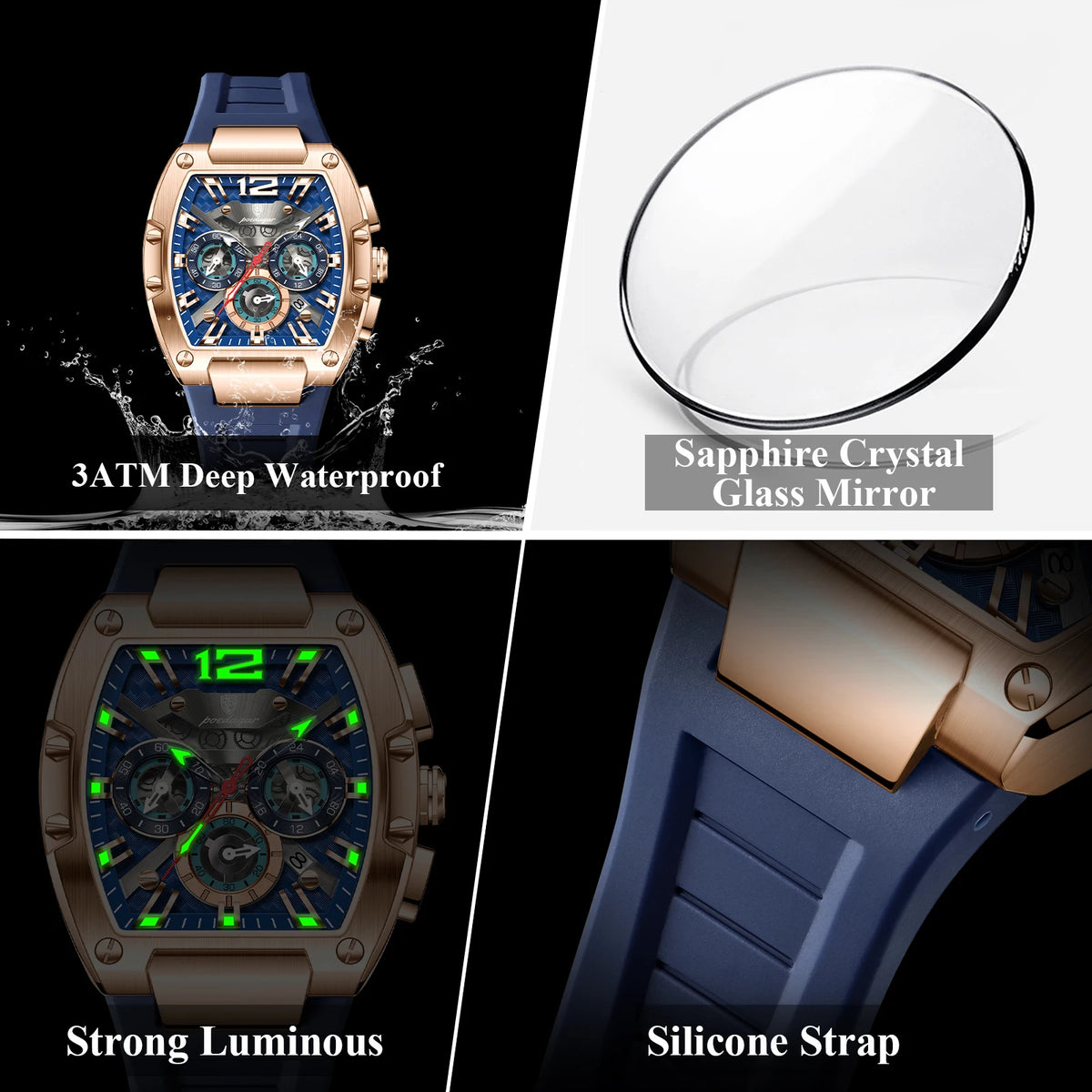 POEDAGAR Top Fashion Men Watch Luminous Waterproof Date Sports Man Clock Chronograph Silicone Quartz Casual Men's Watches Reloj