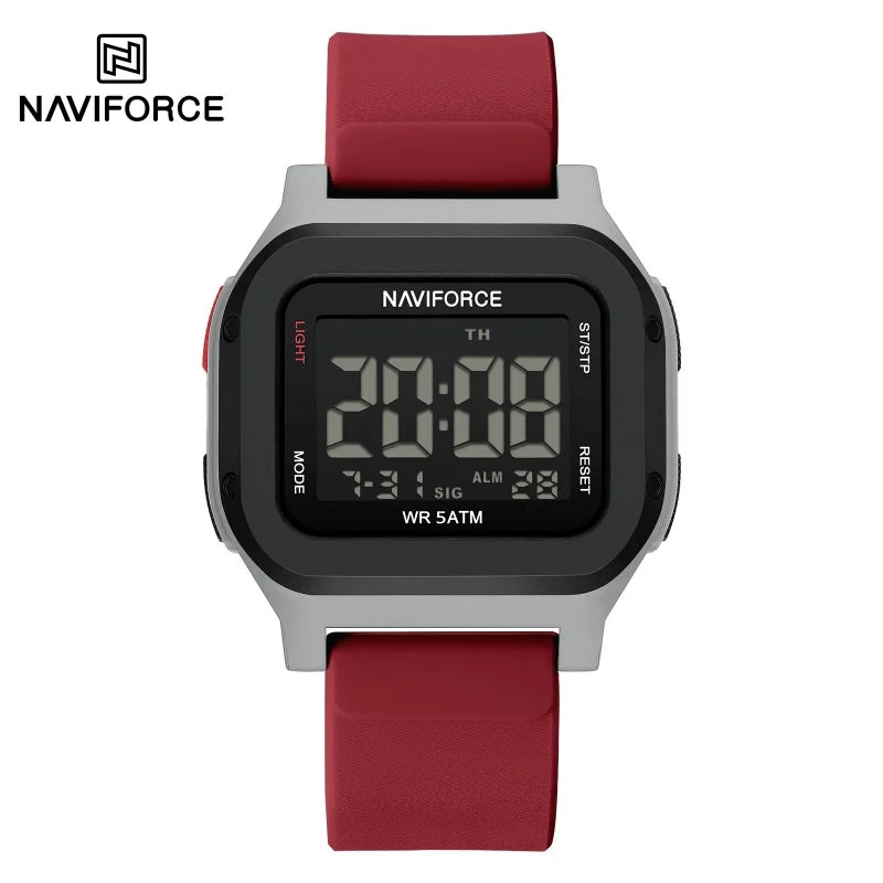 Reloj digital LCD deportivo para hombre NAVIFORCE, resistente al agua 50M, fecha automática, luminoso, correa de silicona suave, tendencias para hombre, reloj de pulsera diario para exteriores