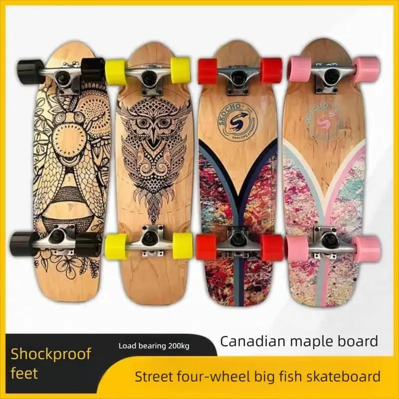 MapleWoodLand Surf Skate Big Fish Board Surfskate Single Kick Skateboard con Ruedas Grandes para Principiantes, Uso Diario y Cruising Urbano