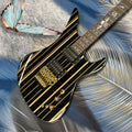 Guitarra eléctrica de 6 cuerdas con rayas negras y doradas, cuerpo de caoba con sonido rico, guitarra de heavy metal con doble bloqueo.