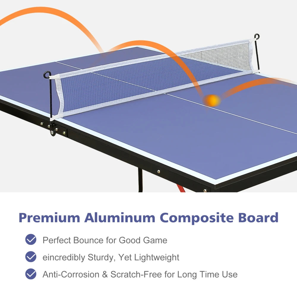 Mesa de Tenis de Mesa Plegable y Portátil de 137.2 cm/4.5 Pies, 2 Palas de Tenis de Mesa y 3 Pelotas, Juegos de Interior y Exterior, Fácil de Guardar