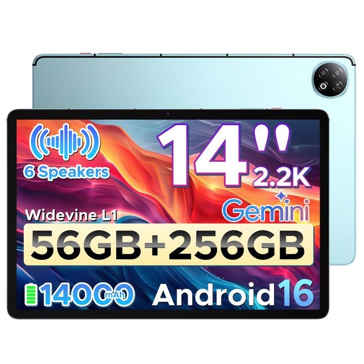Tablet PC DOOGEE U14 2 en 1 de 14 Pulgadas con Pantalla Incell 2.2K, Gemini Ai, Batería de 14000mAh, 56GB de RAM (8+48), 256GB de ROM, Cámara Principal de 16MP, Widevine L1 Compatible con Tablet PC