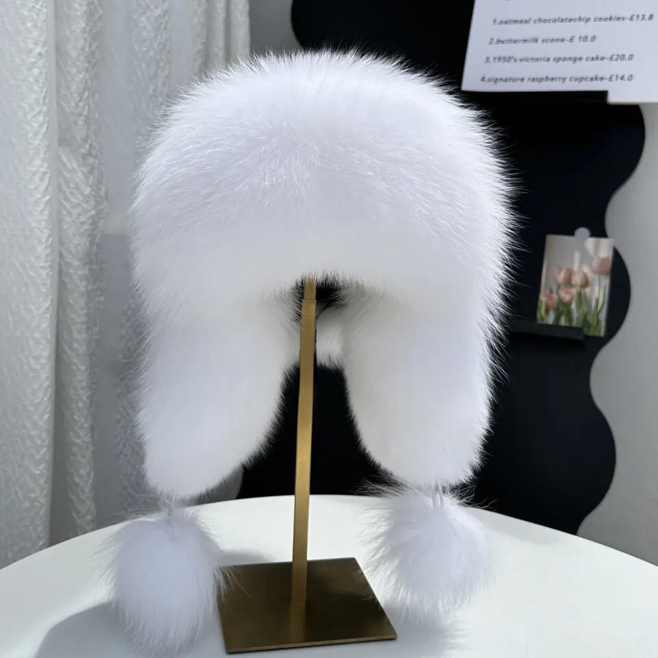 2027 Nuevos sombreros de piel de zorro 100% auténtica para mujer, gorros rusos ushanka, aviador, trapper, para nieve y esquí, con orejeras, gorro de invierno de piel de zorro, estilo bomber