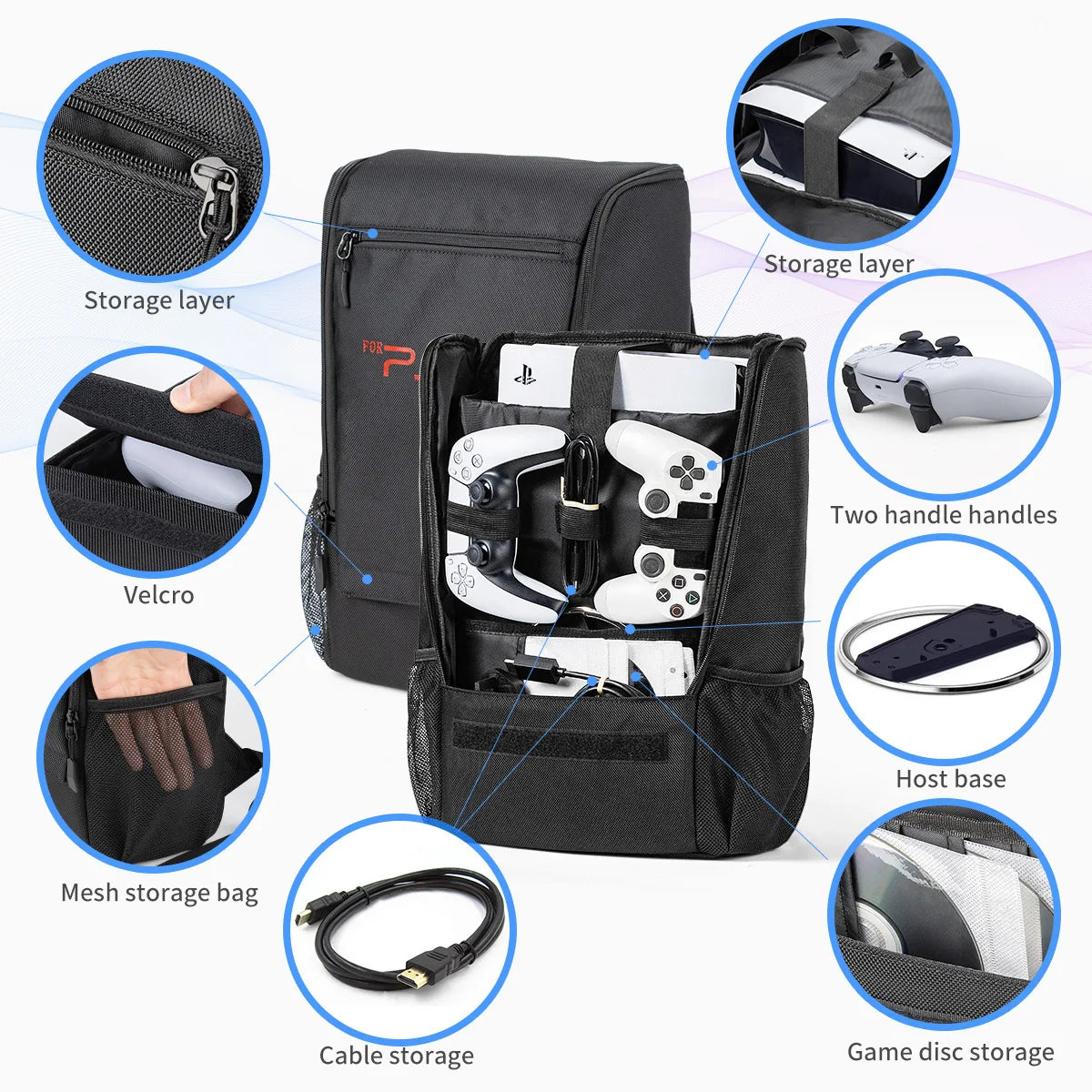 Mochila de transporte para PS5 Slim / PS5 Pro, bolsa duradera y cómoda de gran capacidad para consola con lector de discos/digital y accesorios