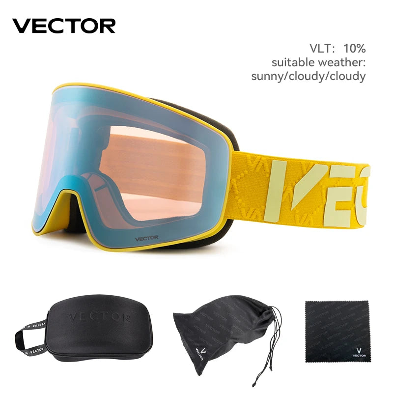 Gafas de Esquí VECTOR de Doble Capa Antivaho con Absorción Magnética, Cilíndricas, UV400, para Hombre y Mujer, Gafas de Snowboard POC