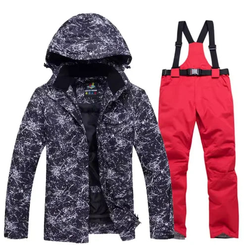 -30 Conjuntos de trajes de nieve blancos para hombres o mujeres Ropa de invierno al aire libre Ropa de snowboard Disfraces impermeables Chaqueta de esquí + Baberos de pantalón de nieve