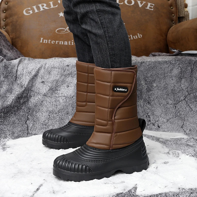 STRONGSHEN-Botas de nieve impermeables para hombre, botas de trabajo de algodón, antideslizantes, cálidas, de media pantorrilla, para pesca y esquí, para invierno