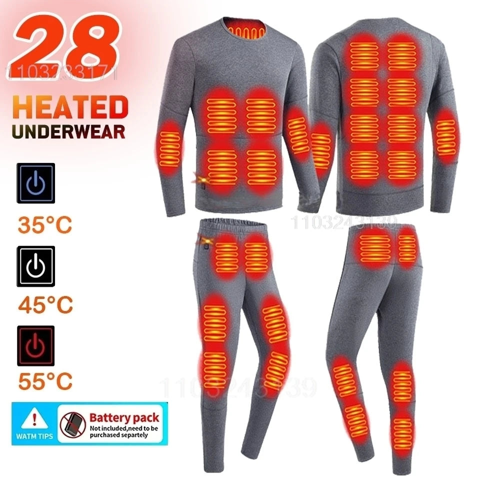 Ropa interior térmica con calefacción eléctrica USB para hombre y mujer, ropa interior autocalentable de esquí, 52 áreas