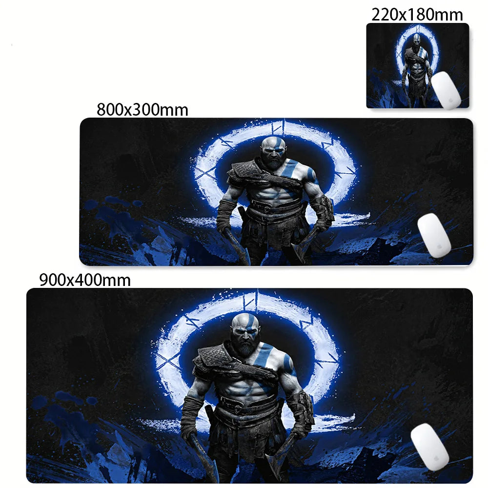 Alfombrilla de escritorio para teclado de ordenador, diseño de God of War Kratos, alfombrilla de ratón gaming grande, caucho natural, bordes cosidos, base antideslizante, alfombrilla de escritorio.