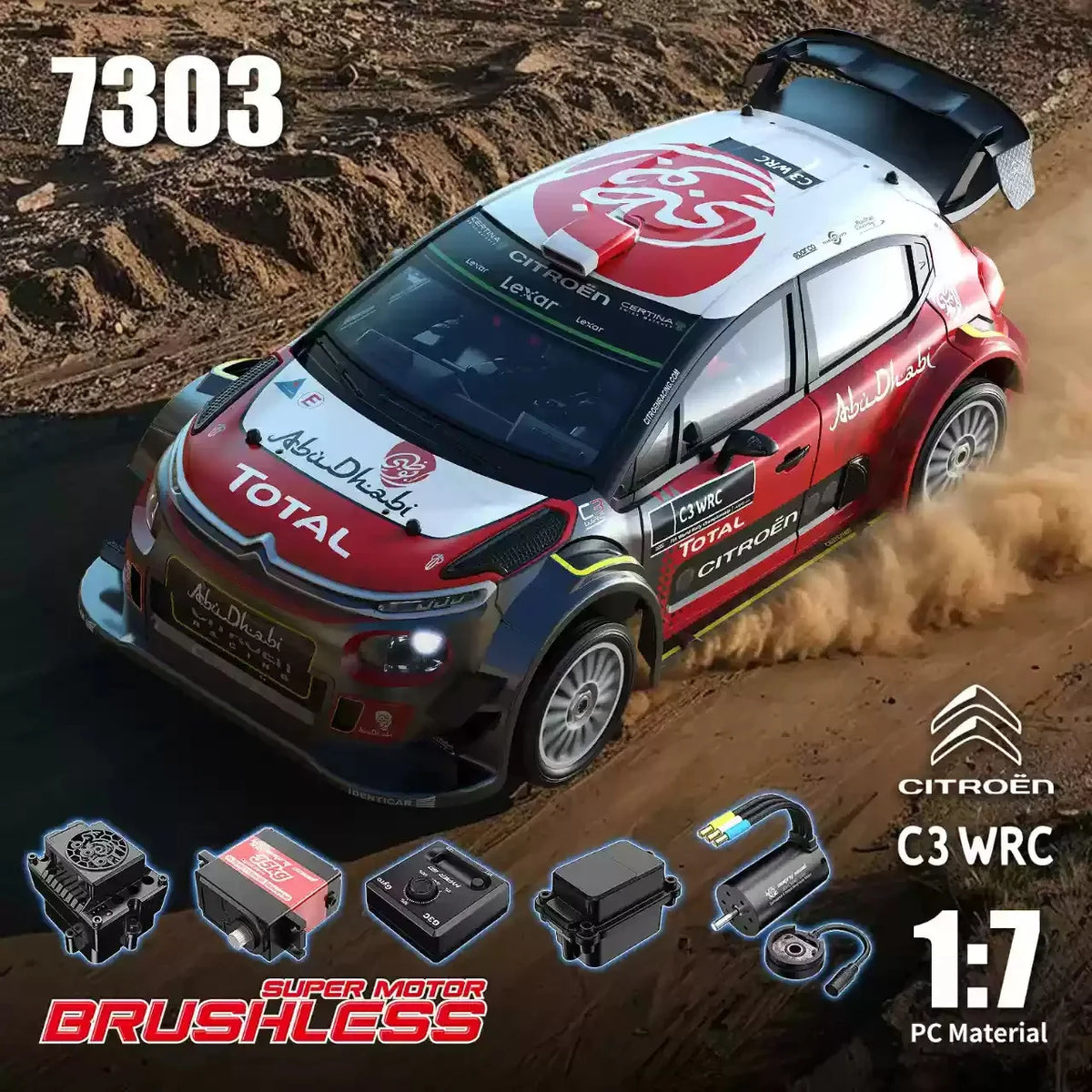 Coche RC HYPER GO 1:7 rojo y blanco con accesorios: receptor, motor y giroscopio.