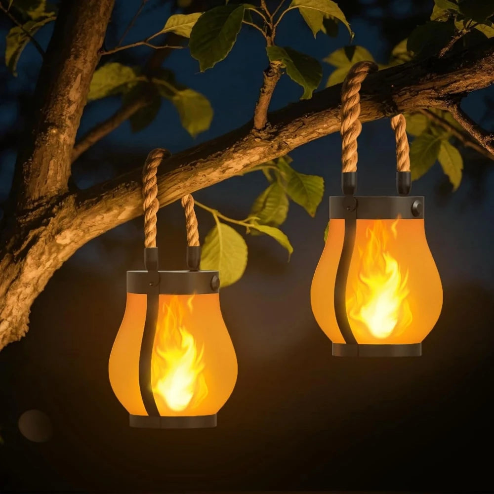 Luces solares con efecto de llama parpadeante, farol solar colgante para decoración de patio, porche, jardín, camping y mesa de exterior