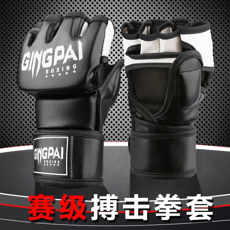 Nuevos guantes MMA de lucha de medio dedo, saco de boxeo de PU, guantes de boxeo de cuero PU de alta calidad, guantes de competición de media lucha MMA