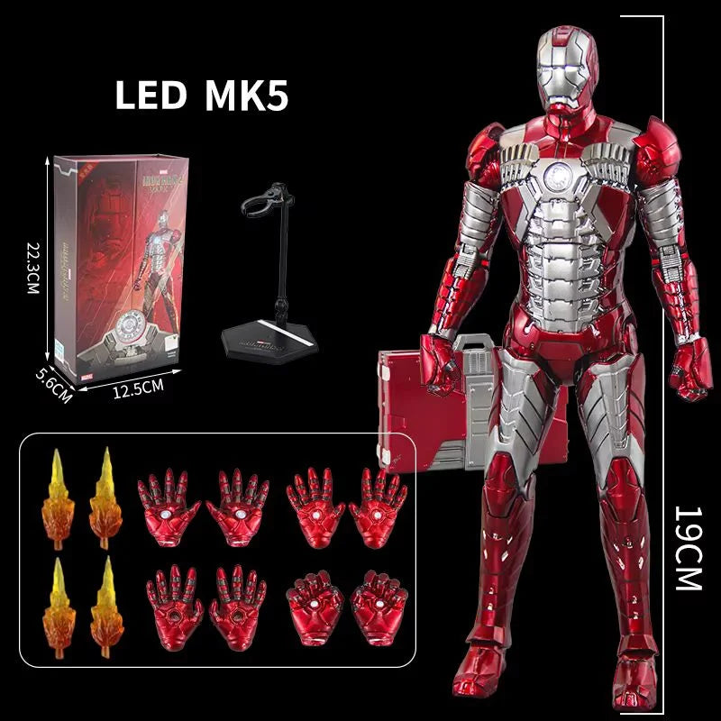 Figura de Acción ZDTDS Marvel Avengers Iron Man Serie Mark con Luz LED, Modelo Coleccionable para Adultos, Juguete de Exhibición