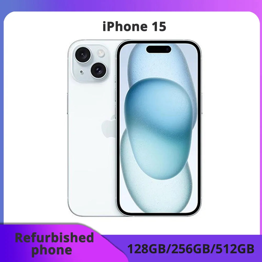 Teléfono reacondicionado Apple iPhone 15, pantalla Super Retina OLED, 128/256 GB ROM, 6 GB RAM, Face ID original, teléfono móvil en excelente estado
