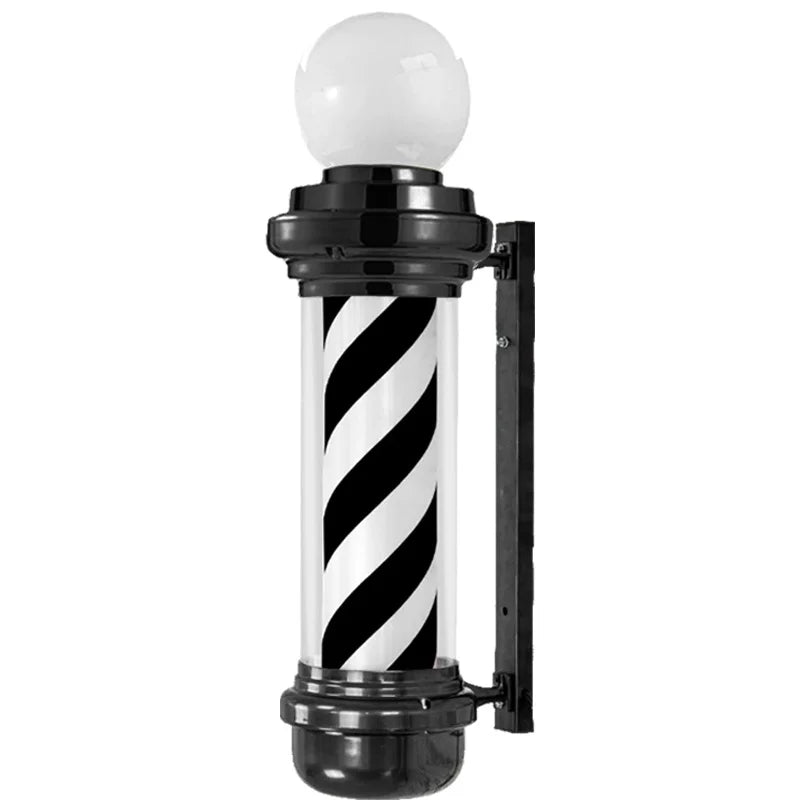 Luz LED tipo poste de barbero negra con bombilla y franjas blancas/ negras