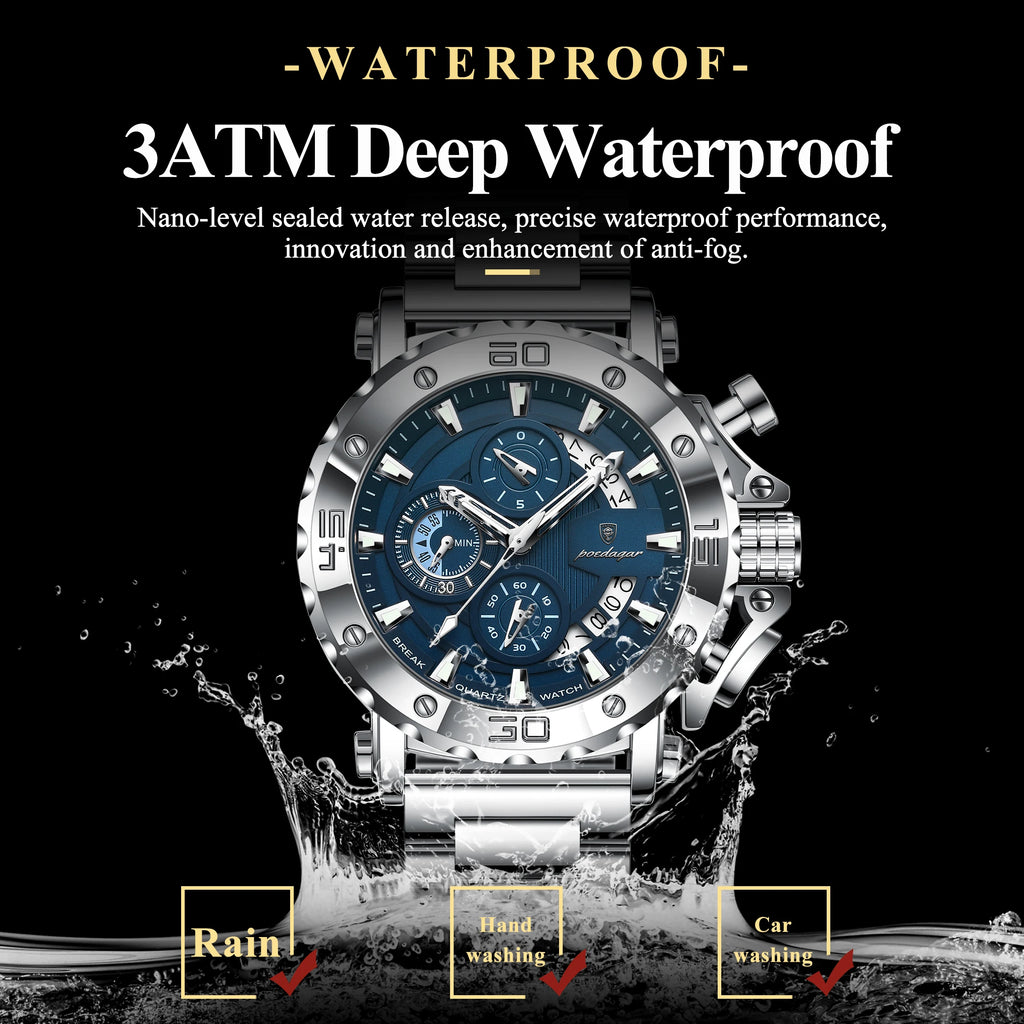 Reloj de lujo para hombre POEDAGAR, calendario, luminoso, resistente al agua, cronógrafo, de cuarzo, de acero inoxidable, reloj de moda para hombre, regalo, reloj masculino