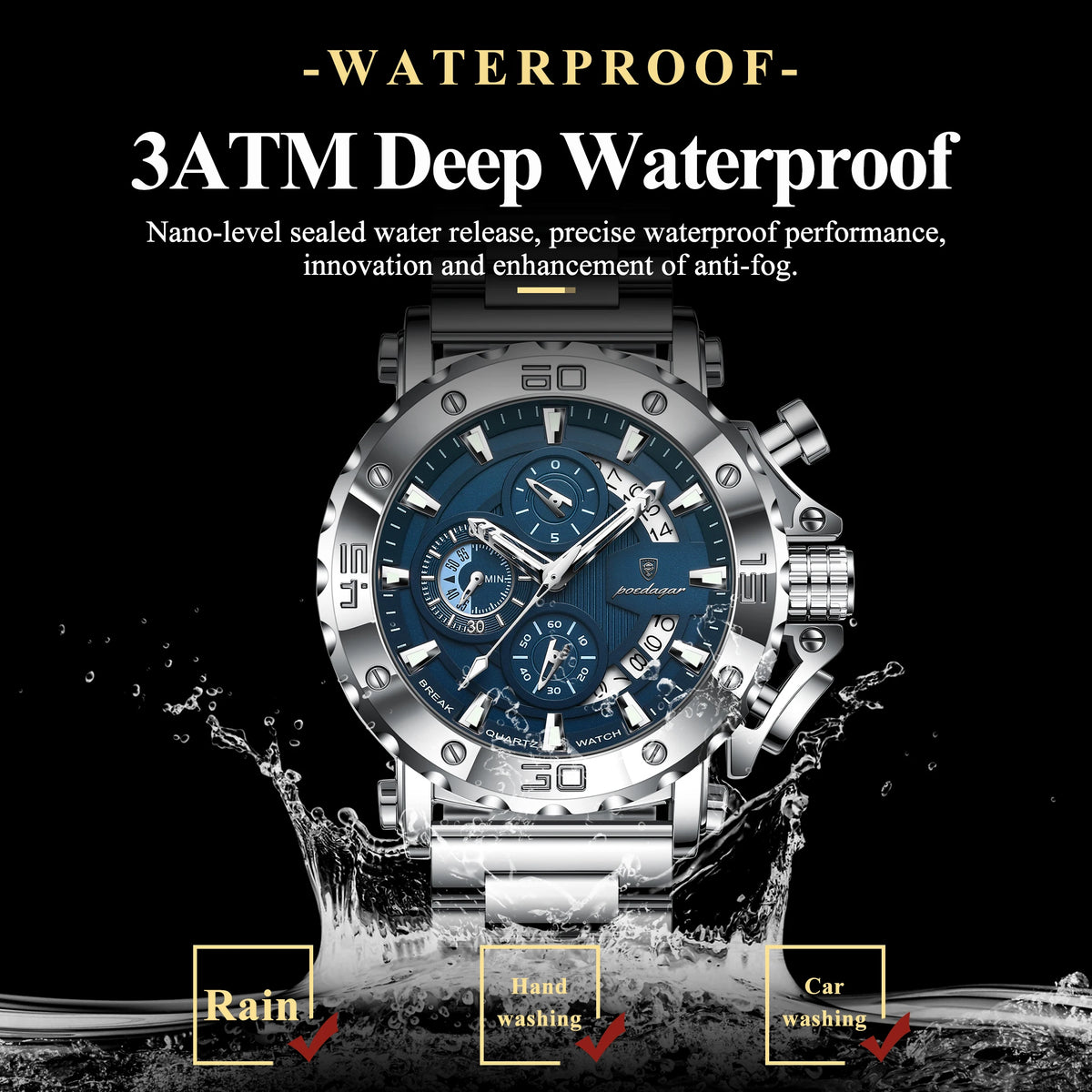 Reloj de lujo para hombre POEDAGAR, calendario, luminoso, resistente al agua, cronógrafo, de cuarzo, de acero inoxidable, reloj de moda para hombre, regalo, reloj masculino