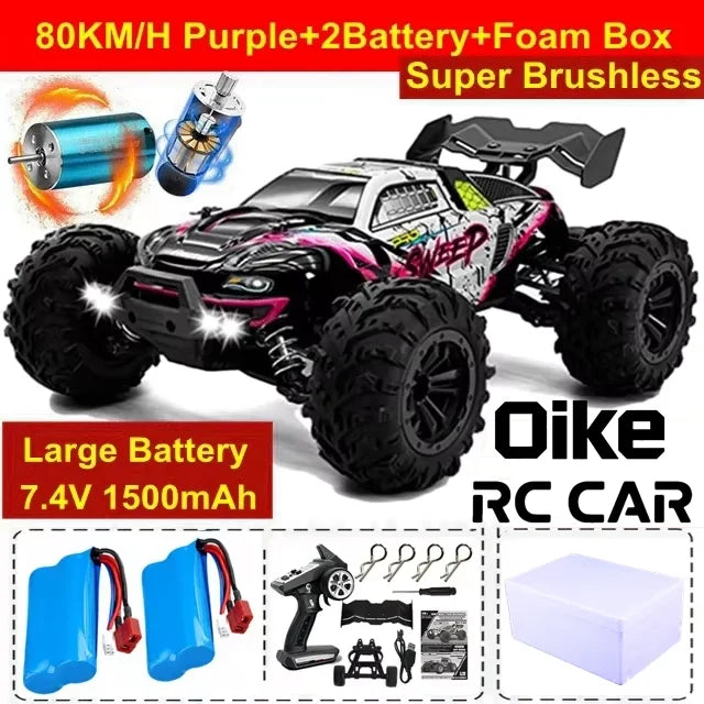 Coche teledirigido Oike 4WD 1:16 80 km/h super sin escobillas 50 km/h con escobillas, 4x4 todoterreno, camión de carreras de alta velocidad, buggy de juguete