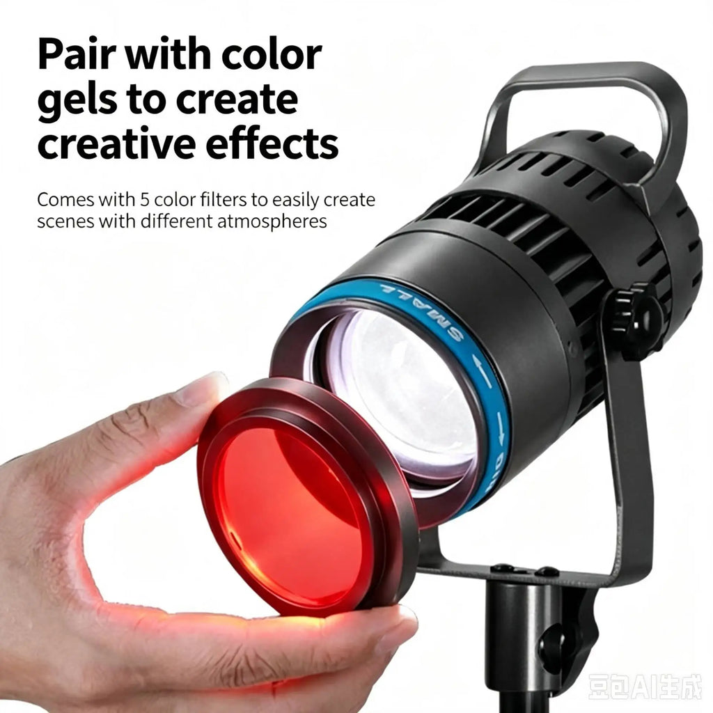 Foco de Iluminación LED para Video, Enfocable, 15 ° -55 °   Luz de borde para cabello con 5 filtros de color y control remoto para transmisiones en vivo y retratos