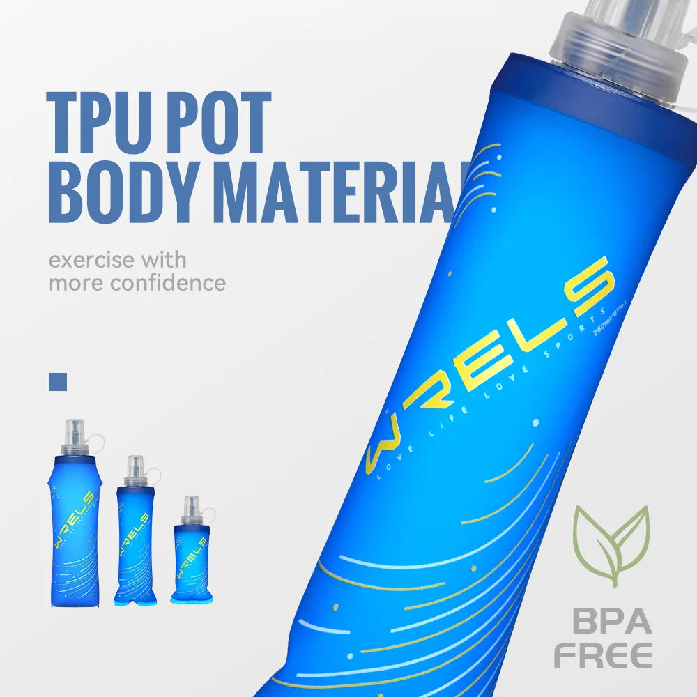 Botellas de Agua Plegables Suaves WRELS, Libres de BPA, Botella de Agua Plegable Ligera para Camping, Senderismo y Viajes, Botella de Agua Suave de TPU