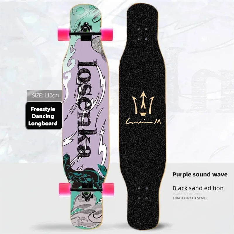 Patineta Completa para Mujer, Longboard de 110/120 cm, Tabla de Madera de Arce de 7 Capas, Ruedas de PU, para Principiantes, Freestyle, Baile Callejero