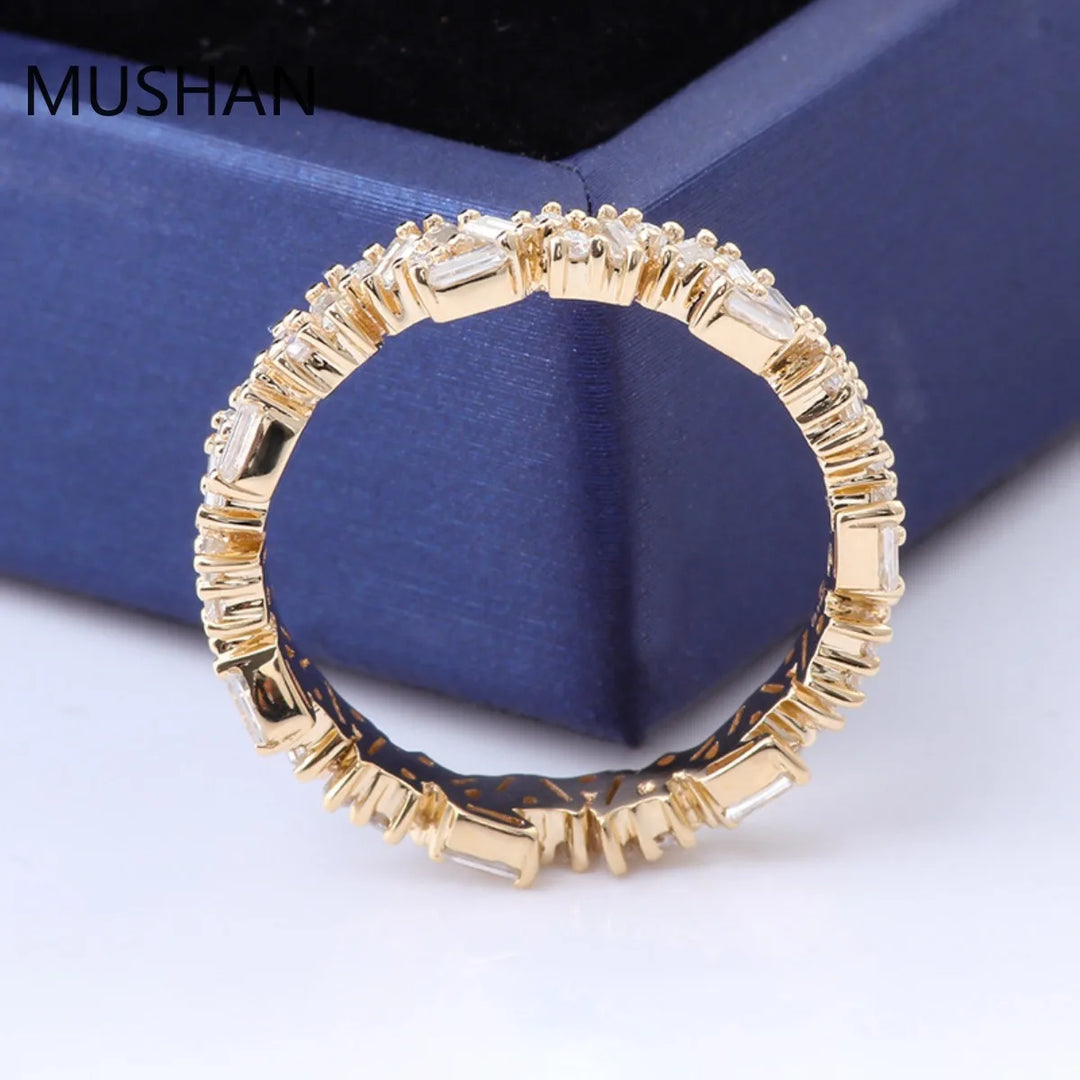 Anillos de oro de 14K y 18K de lujo personalizados de MUSHAN con diamantes de moissanita y piedras preciosas cultivadas en laboratorio, anillo de boda de diamantes para mujer