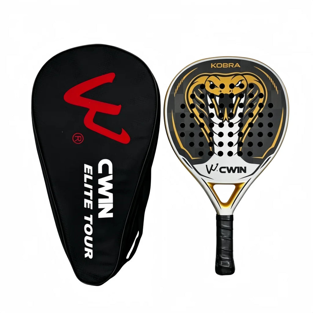 Raqueta de Pádel KOBRA 24K de Fibra de Carbono, Ligera, 38 mm de Grosor, Raqueta Profesional de Tenis de Pádel con Textura de Cabeza de Serpiente Dorada, Absorción de Impactos