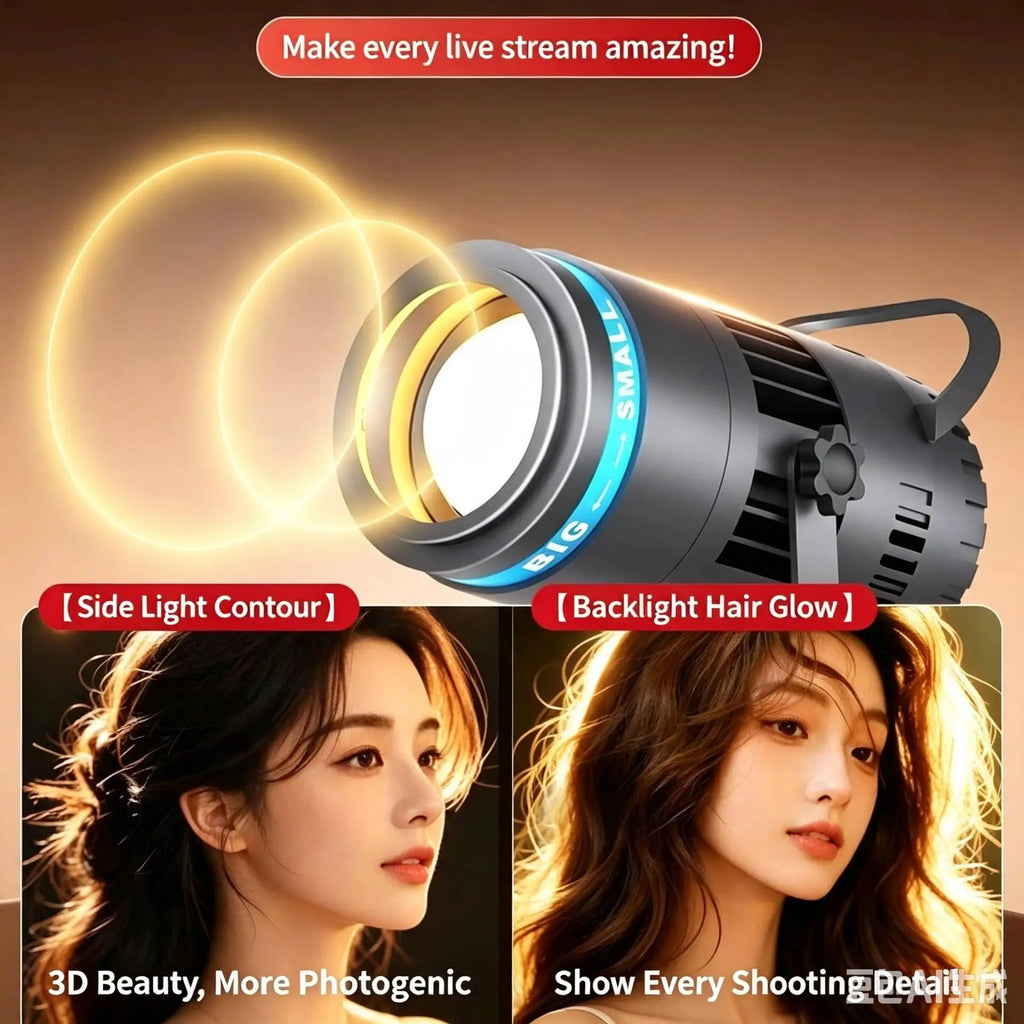 Foco de Iluminación LED para Video, Enfocable, 15 ° -55 °   Luz de borde para cabello con 5 filtros de color y control remoto para transmisiones en vivo y retratos