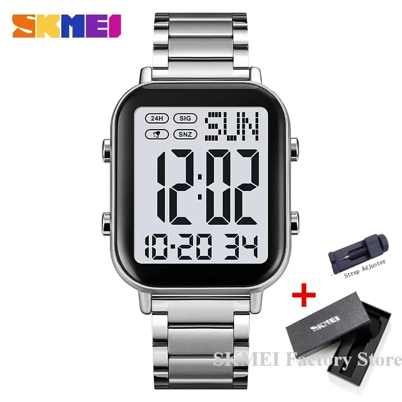 SKMEI 2259 Luxury Waterproof Sport Electronic Mens Wristwatch EL Display Stainless Steel Digital Watch for Men 1859 Reloj Hombre