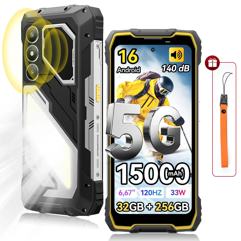 Teléfono robusto con IA Blackview OSCAL PILOT 5 5G, 8(+24)GB RAM 256GB ROM UNISOC T8100, pantalla de 6.67 pulgadas a 120Hz, carga rápida de 33W y 15000mAh, NFC, altavoz integrado de 5W, cámara de 16MP+13MP, smartphone para exteriores con Android 16