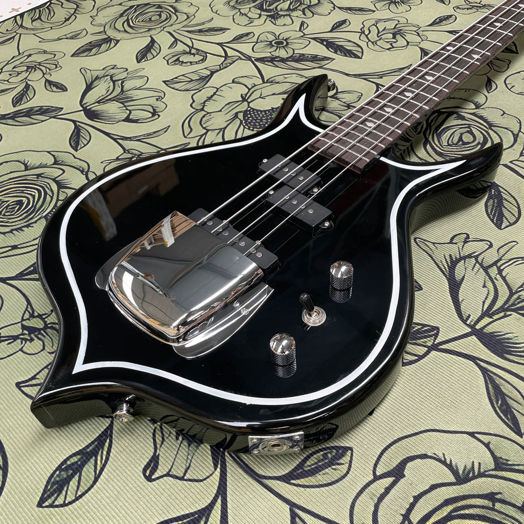 Guitarra eléctrica negra brillante, con cuerpo de caoba y 4 cuerdas, guitarra eléctrica de rock y metal apta para principiantes.