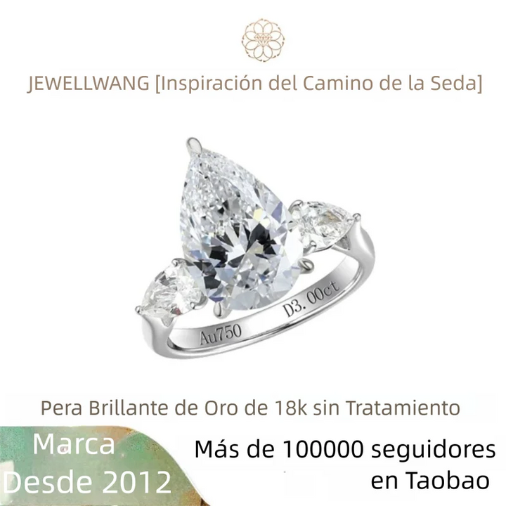 JEWELLWANG, anillo clásico de tres piedras en oro blanco macizo de 18 quilates, con un diamante de laboratorio de forma de pera, ideal como regalo de joyería para bodas o aniversarios.