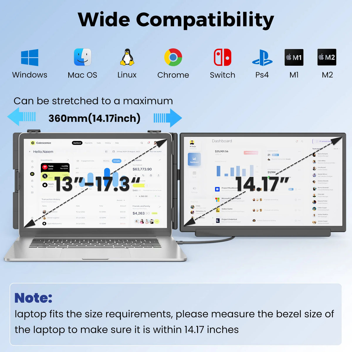 KEFEYA: pantalla adicional para portátiles, monitor portátil de 15,6 pulgadas con resolución FHD 1080P, pantalla doble desmontable para portátiles de 13 a 17 pulgadas, fácil de instalar y usar, compatible con Windows/Mac