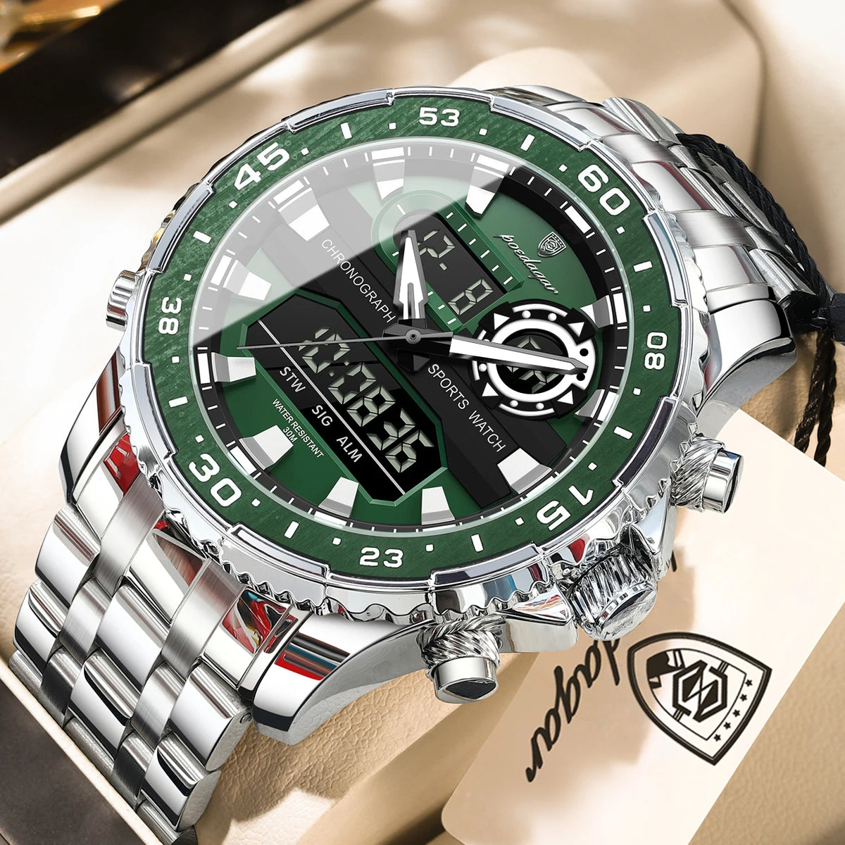 Reloj de cuarzo para hombre POEDAGAR, moda de lujo, con fecha y día de la semana, LED luminoso, estilo empresarial, doble hora, reloj digital militar para hombre