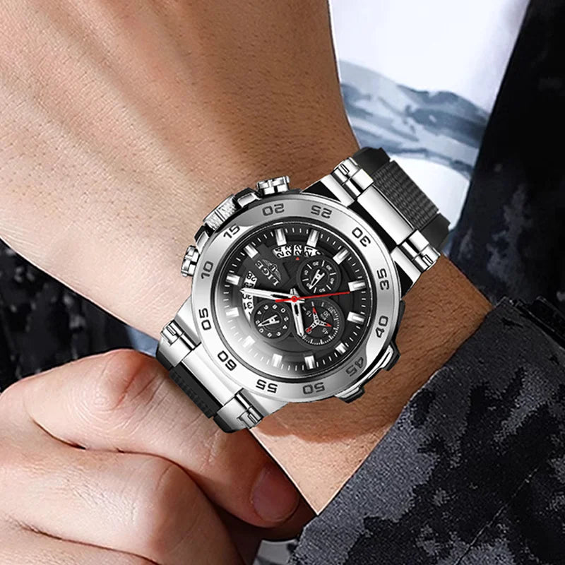 Reloj de lujo LIGE 2026 para hombre, reloj militar de cuarzo con correa de silicona, cronógrafo impermeable con calendario de marca superior