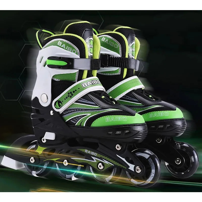 Patines en línea intermitentes, zapatos de Skate de 4 ruedas para principiantes, niños y niñas, zapatillas de patinaje al aire libre, tamaño ajustable 15cm-24,5 cm
