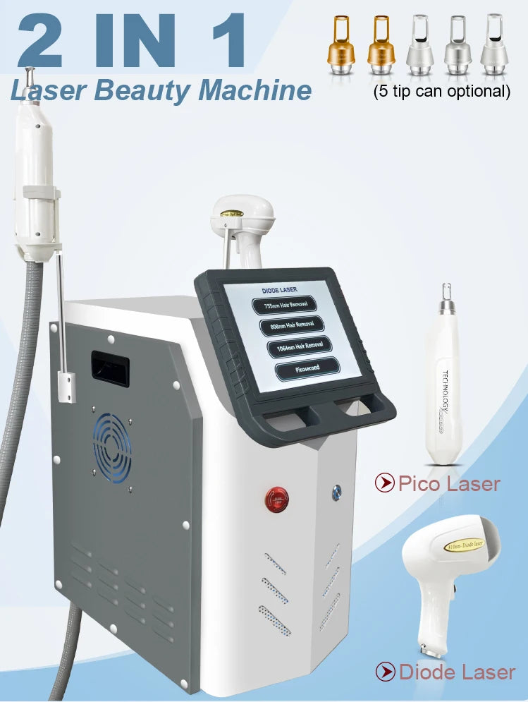 NUEVA Máquina de Depilación y Eliminación de Tatuajes con Láser de Diodo y Láser de Picosegundos 2 en 1, Láser de Diodo 808 con 4 Longitudes de Onda 755 808 532 1064nm