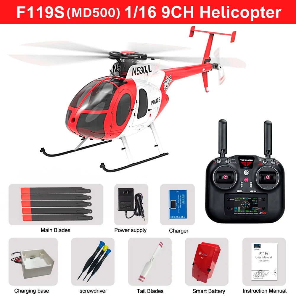 Nuevo YUXIANG F119S(MD500) helicóptero 9CH GPS 1/16 flujo óptico sin escobillas 18Min avión de lucha para regalo de vacaciones