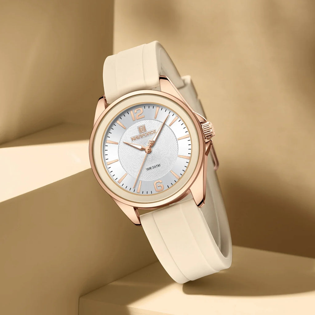 Reloj para mujer Naviforce 5068 elegante, de cuarzo, resistente al agua, con correa de silicona, ideal como regalo para damas