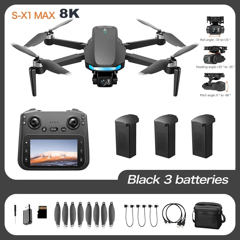 Original S-X1 Dron GPS 8K HD Cámara Profesional Gimbal de Tres Ejes WIFI Evitación de Obstáculos Cuadricóptero Juguete Sin Escobillas Regalo