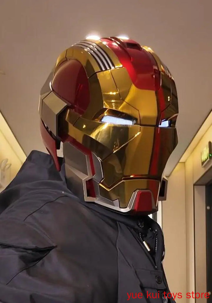 Casco de Iron Man Mk17 Mk5 Recién Mejorado, Control de Voz en Inglés por Jarvis, Apertura y Cierre, Adorno Coleccionable Rosa, Regalo de Cumpleaños