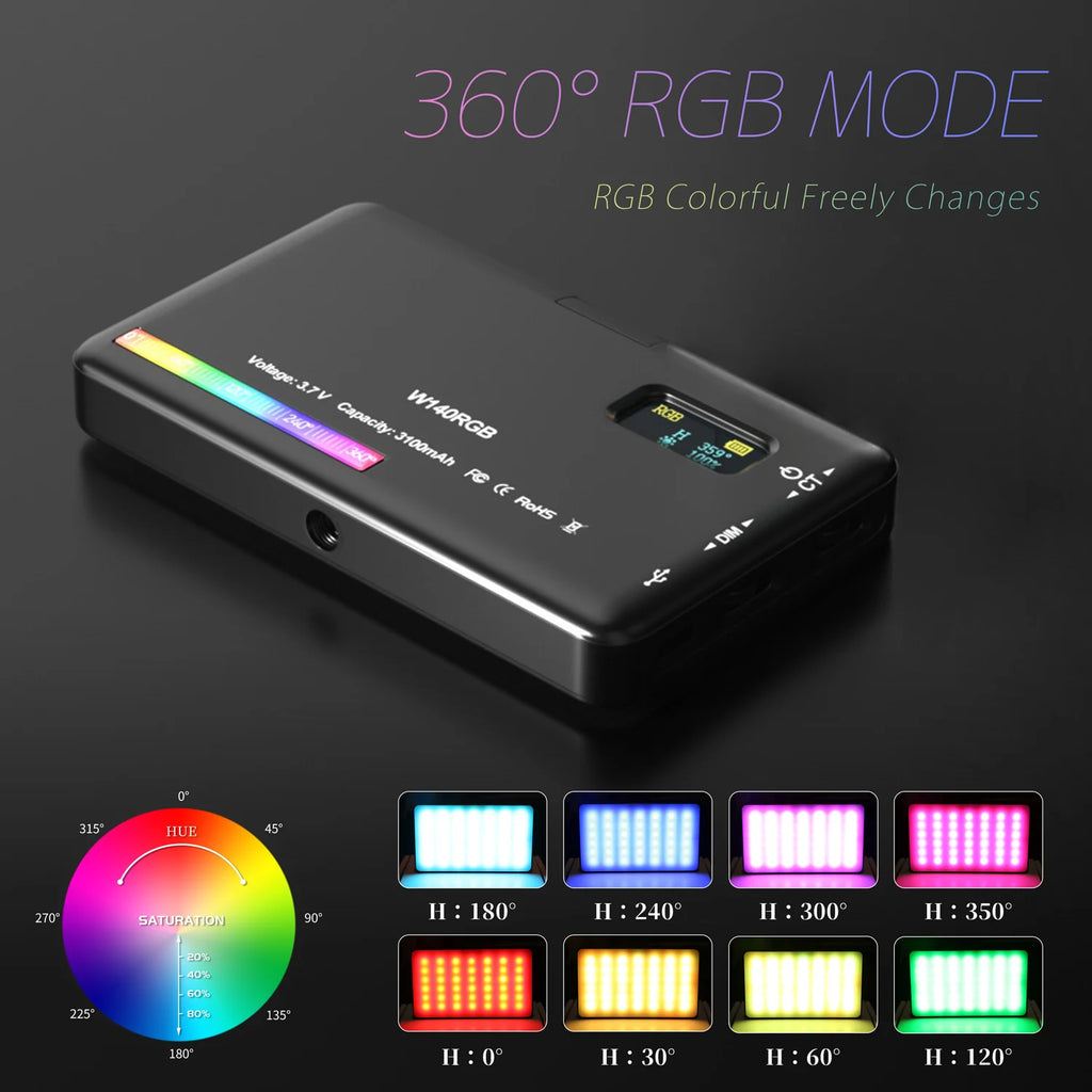 SH W140-luz de vídeo RGB 2500-9000K LED para cámara, 3100mAh con efecto difusor, luz de relleno para Vlog, iluminación de fotografía