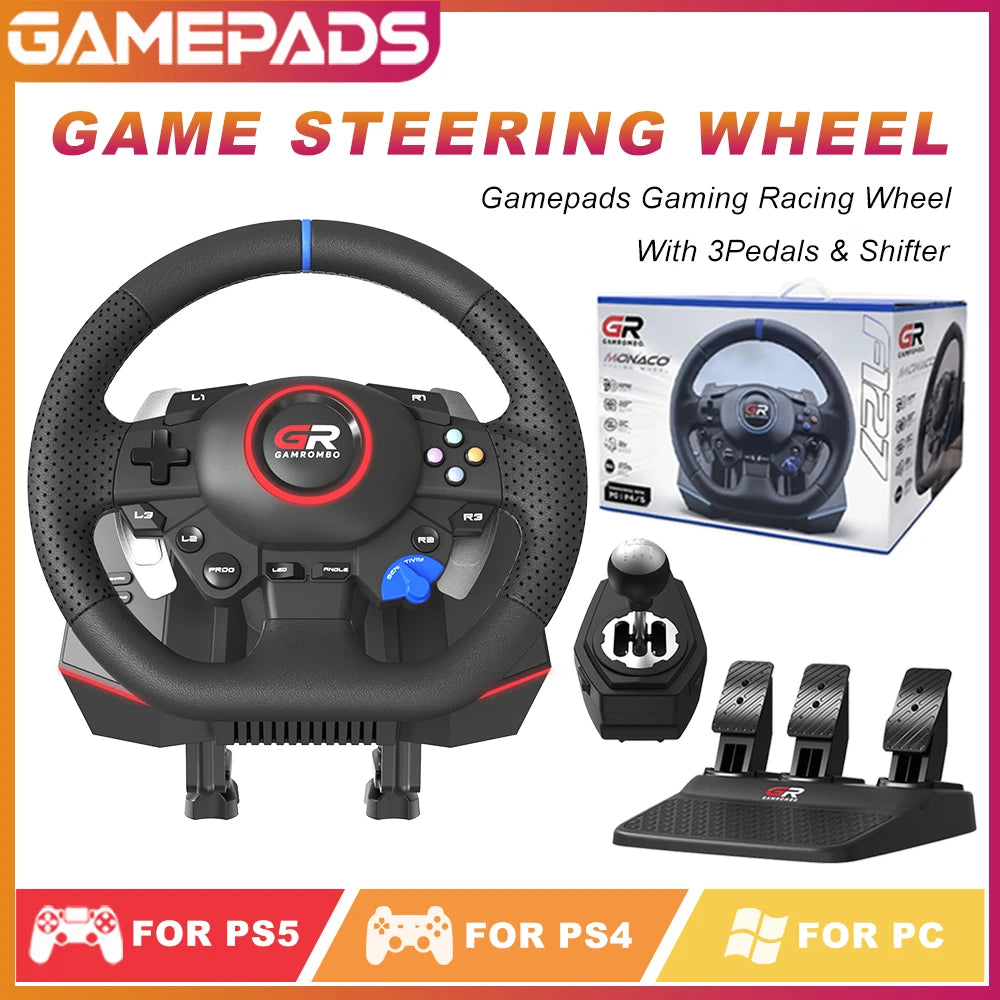 Volante de carreras para PS5/PS4/PC, 270° y 900°, volante de simulación de juegos con pedales de efecto Hall RGB y mapeo de macros PROG