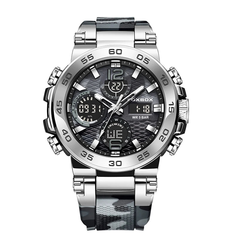 Reloj militar para exteriores FOXBOX, reloj digital de silicona con camuflaje de moda para hombre, reloj de cuarzo deportivo impermeable para hombre