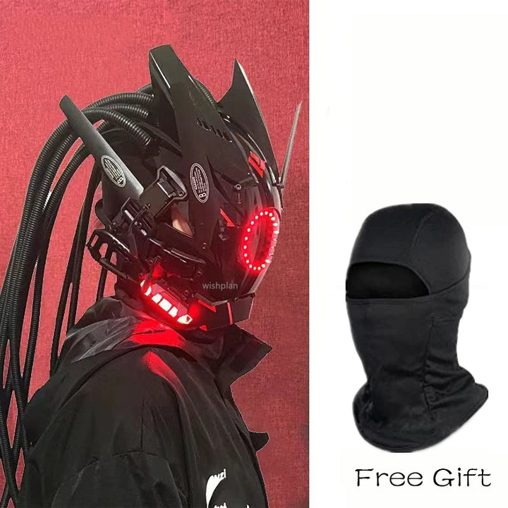 Máscara Cyber punk LED peinado trenza Halloween Navidad juego de rol casco fiesta regalo para adultos ﻿