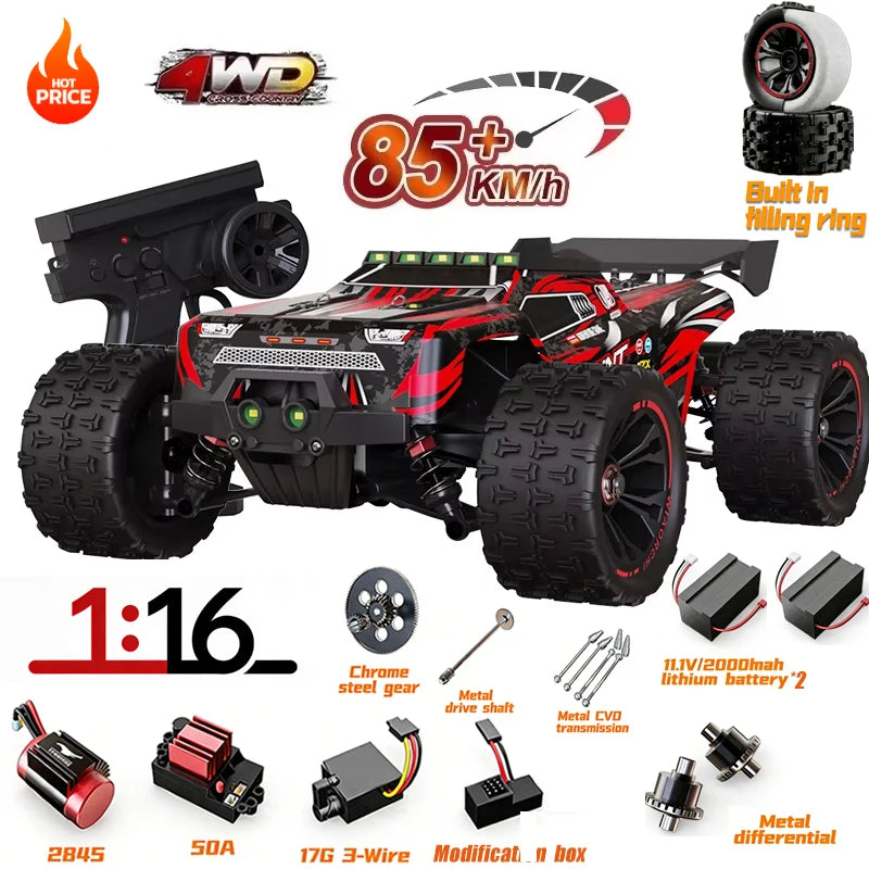 SG116MAX SCY9522 1:16 Auto de Carreras de Alta Velocidad con Derrape a 80KM/H, Motor sin Escobillas, 4WD, 9522PRO 50KM/H, Auto RC Todoterreno, Juguetes para Niños, Regalo