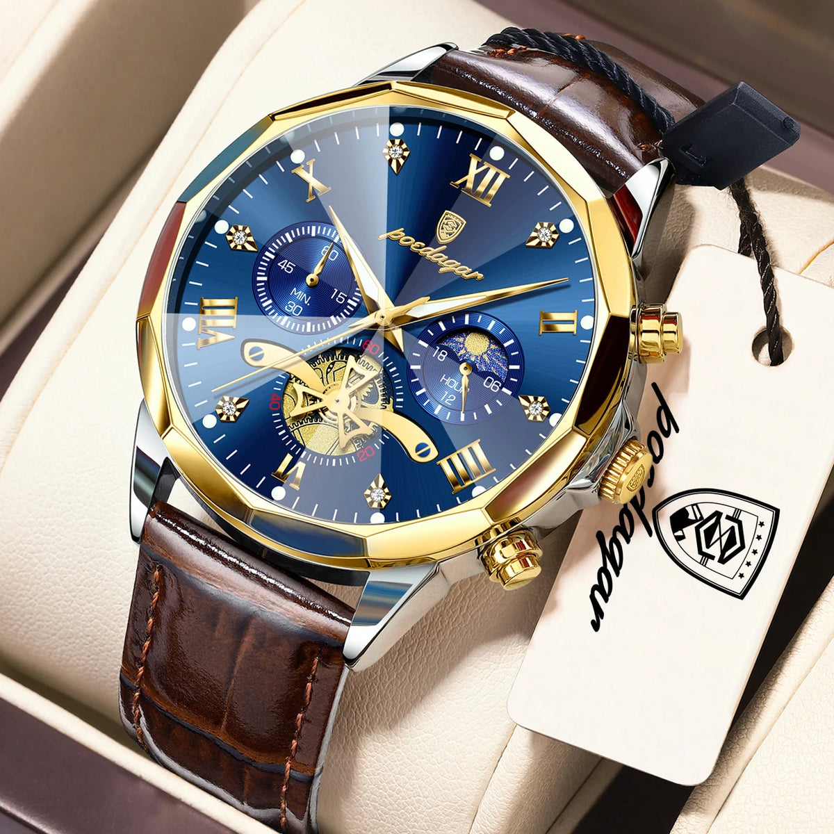 Reloj de cuarzo para hombre POEDAGAR, de lujo, cronógrafo, resistente al agua, luminoso, estilo militar, de piel, para negocios